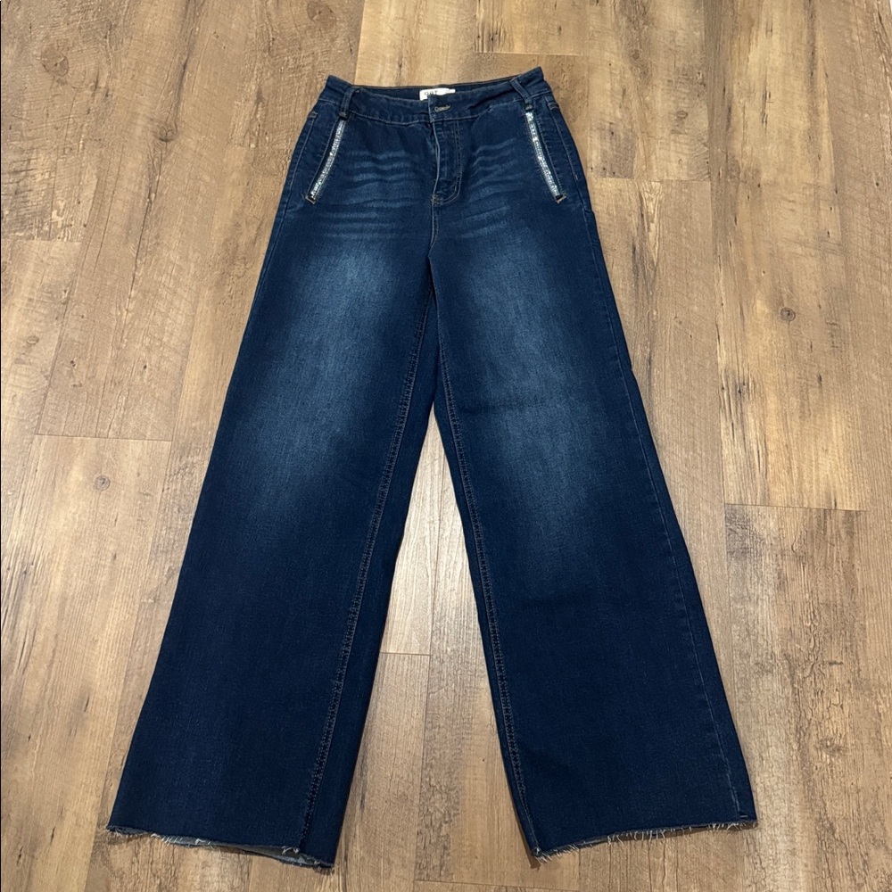 Wide-Leg Dark Blue Jeans